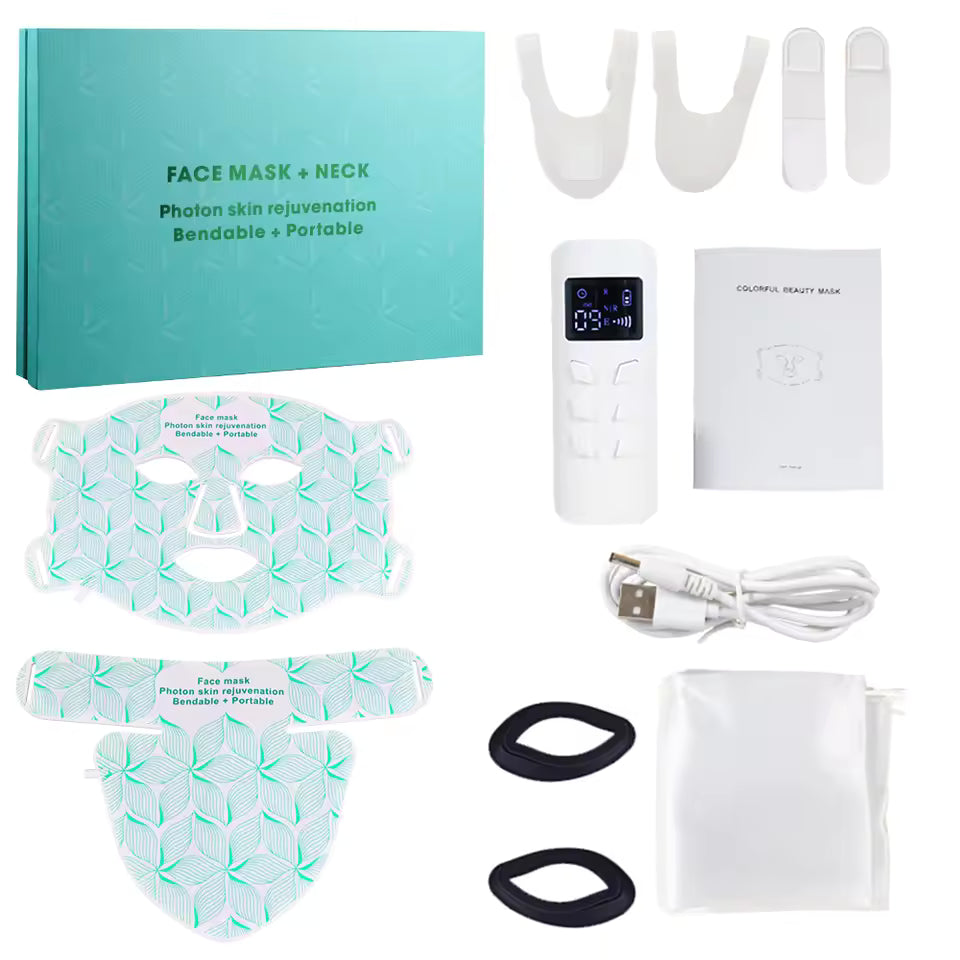 8 Colors Facial LED Mask with Neck Red Light Near Infrared Therapy Beauty Mask Anti Aging Skin Rejuvenation Lifting Tighten